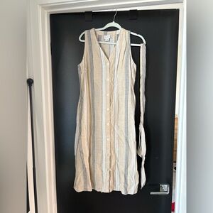 Liz Claiborne Beige and Blue Striped Midi Dress